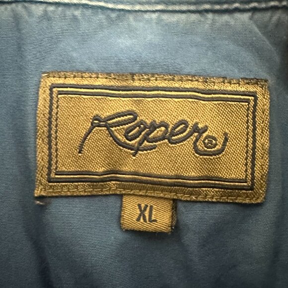 Roper Mens Western Long Sleeve Blue Shirt Size XL Button Front - Picture 5 of 7